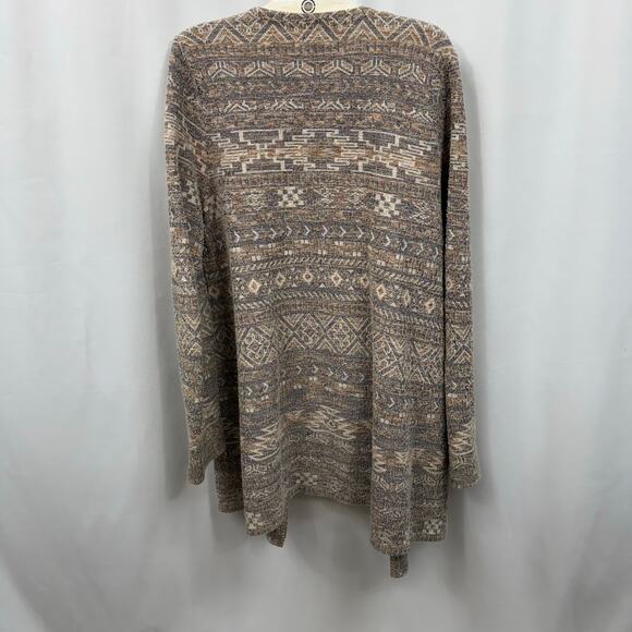 Lucky Brand Southwestern Print Long Sleeve Open Front Pockets Sweater Duster M - Picture 2 of 7